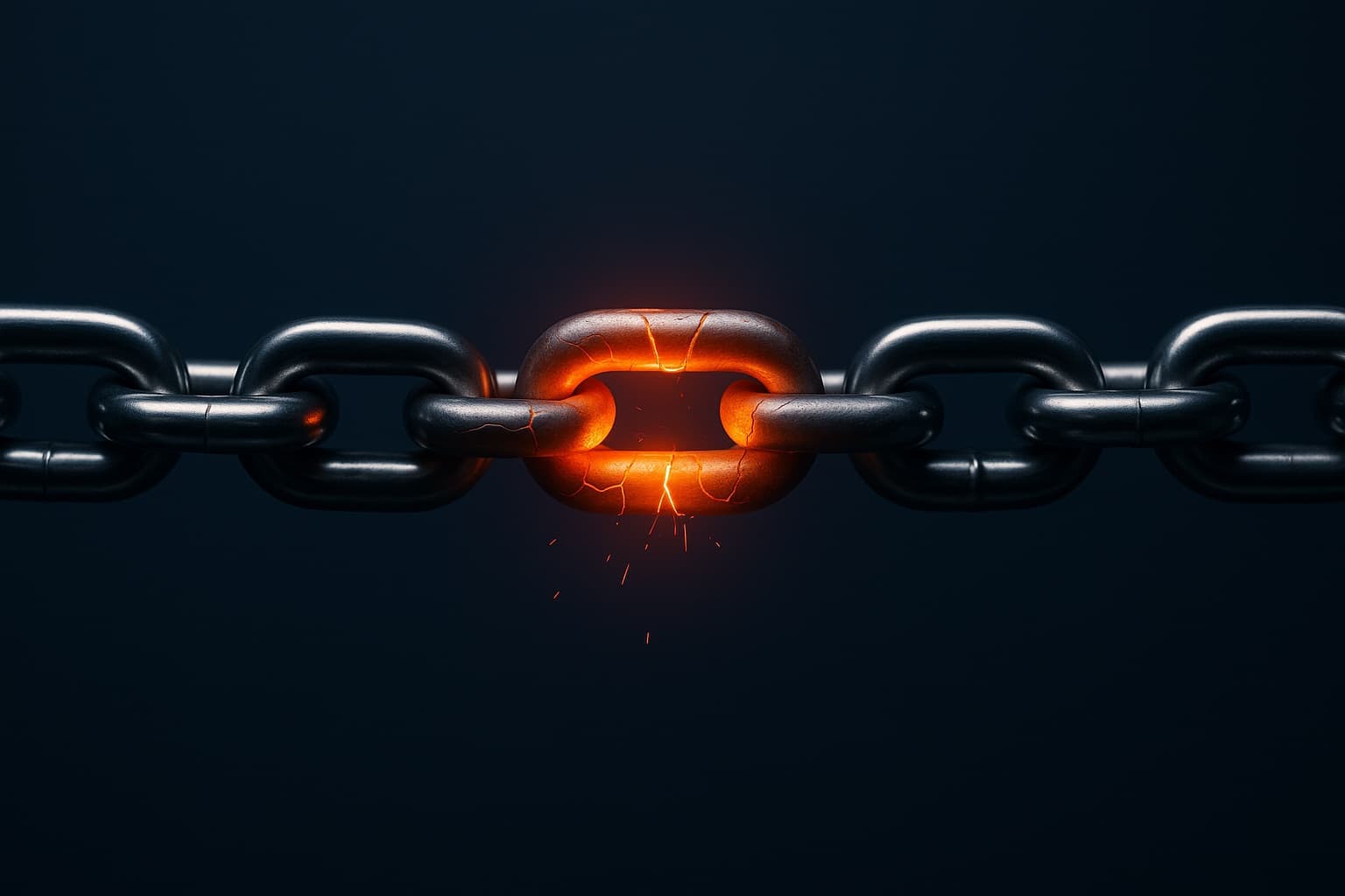 A chain with one glowing, cracked link — the broken link in your sale