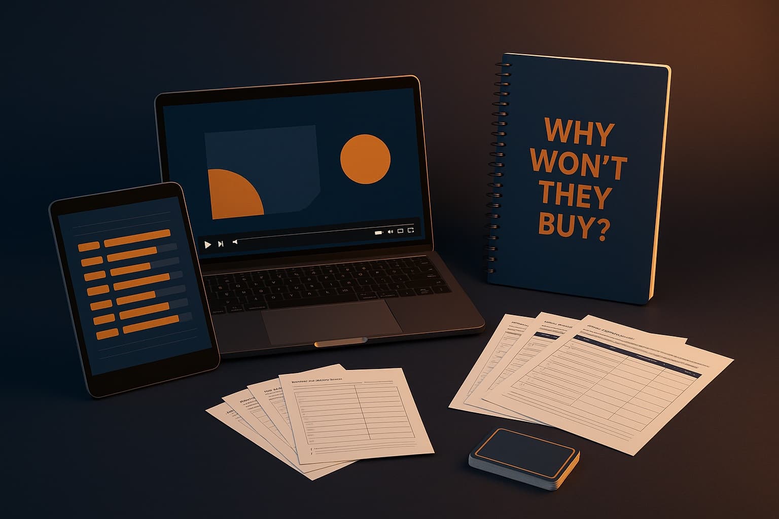 Everything included in Why Won't They Buy? — video lessons, the Master Workbook, worksheet templates and the 10-Cause Diagnostic tool